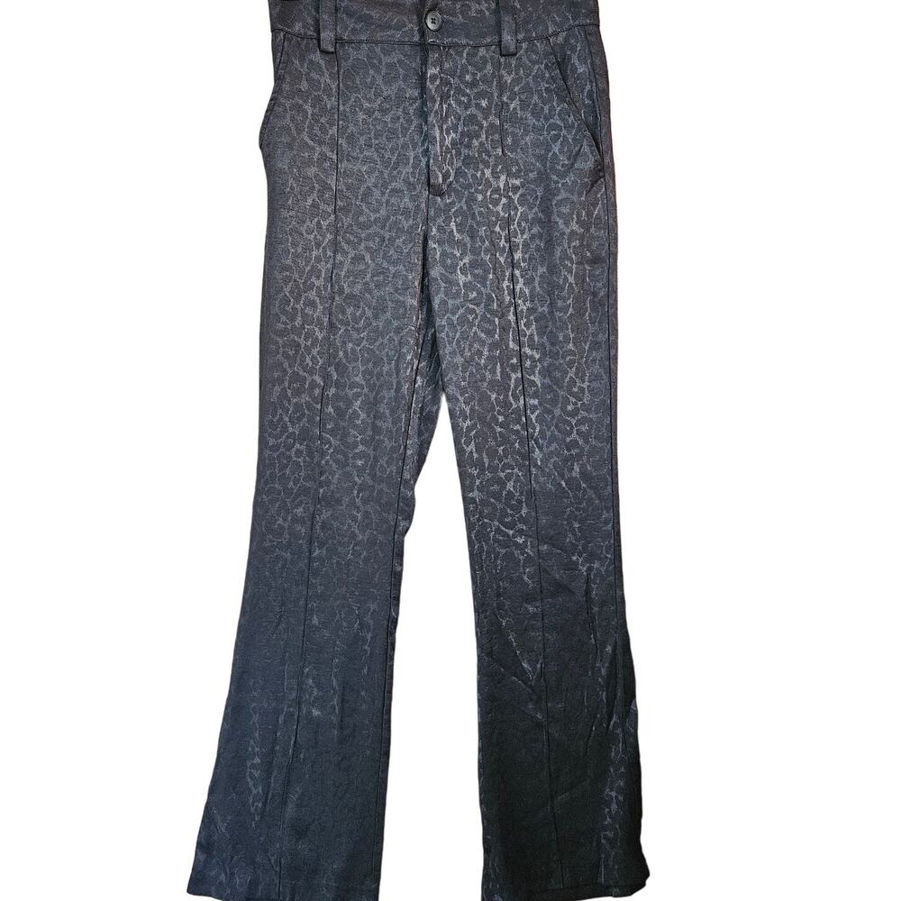 Current Air Black Leopard Jacquard Flare Pants Size Small